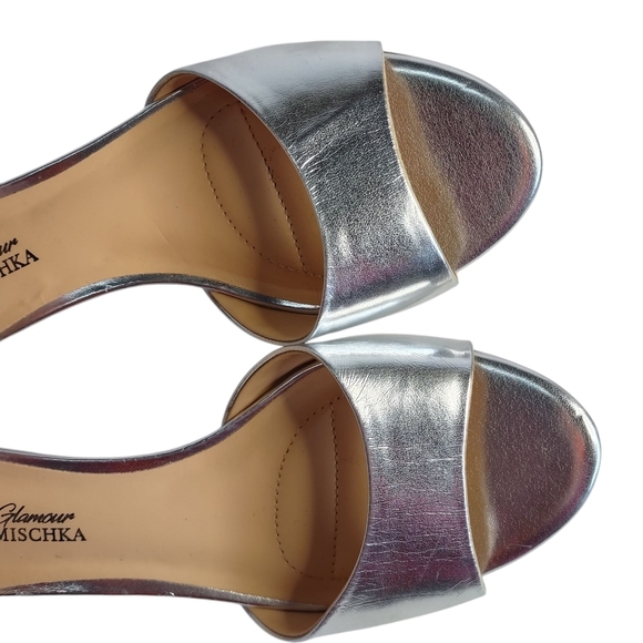 Badgley Mischka Silver Open Toe Rhinestone Ankle Strap Wedge Heel Sandals Sz 7.5 - Picture 5 of 12